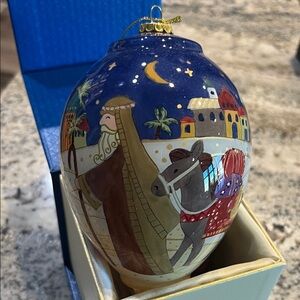 Pier 1 Blue and Gold Nativity Ornament